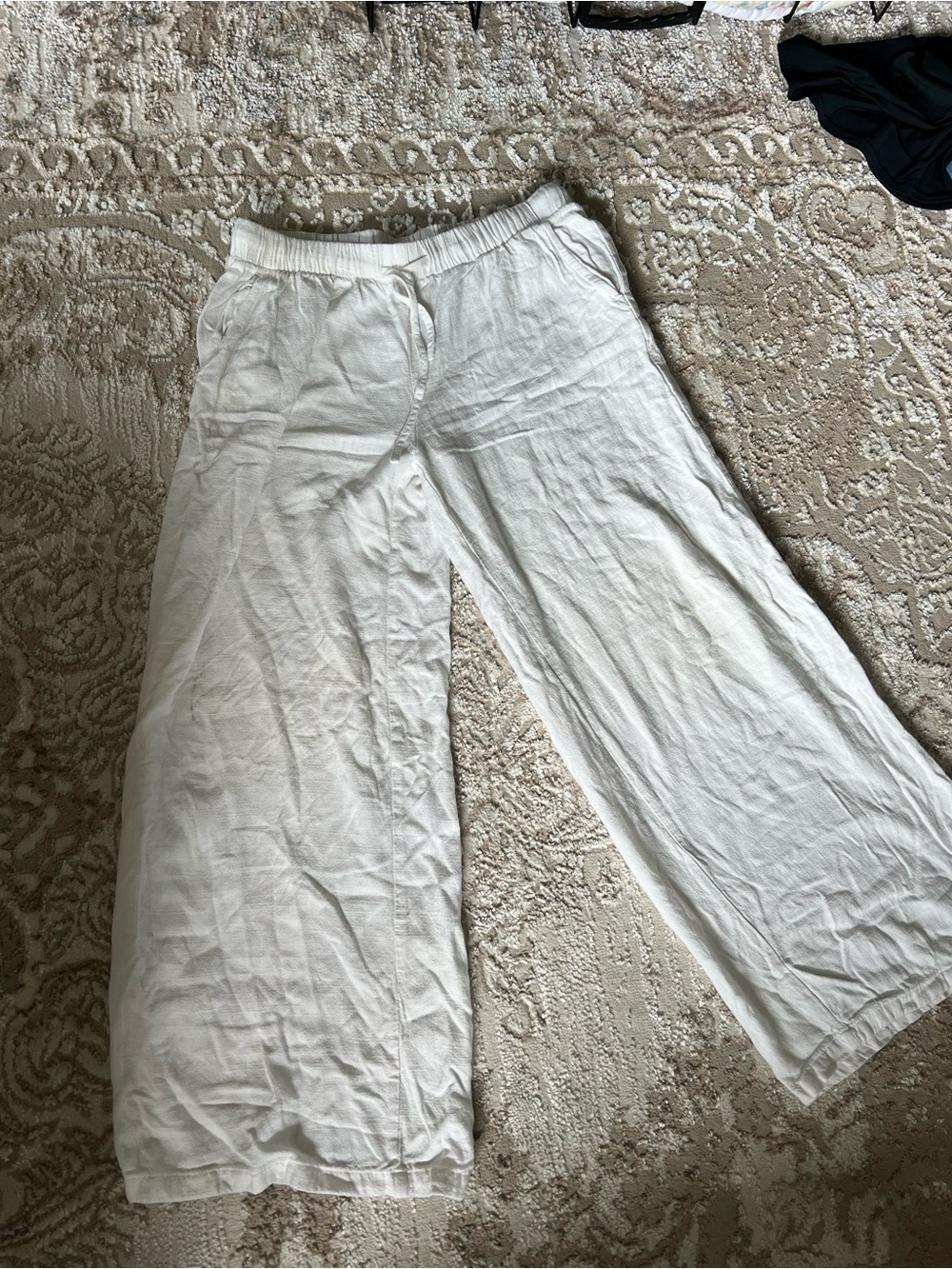H&M White Wide-Leg Linen-Blend Pants